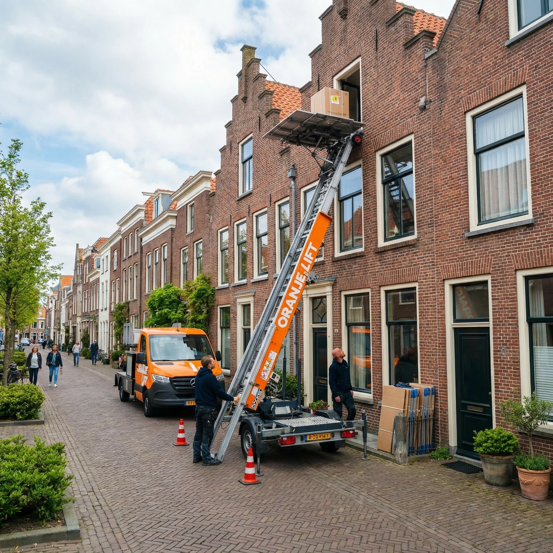 Aanhangerlift in gebruik bij woning in Maastricht